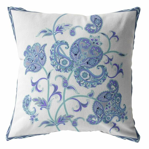 Palacedesigns 16 in. Wildflower Indoor & Outdoor Throw Pillow Light Blue & White PA3089621